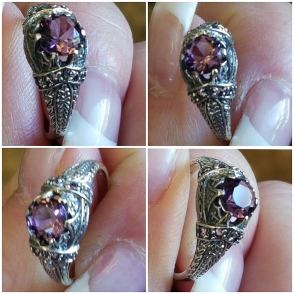 Jaycee Ring – Two-Tone Gold Filigree with Amethyst | Veleska  Genuine 2ct Amethyst Filigree Ring Size 7